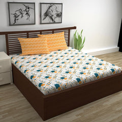 Cotton Double Bedsheet With 2 Pillow Cover - 87 X 100 Inches, Mustard & White | Lightweight, Soft, Skin Friendly - Durable Bedsheets Comfortable For Daily Use