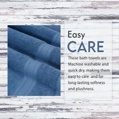 Ambra Linens 100% Cotton Large Size Bath Towel 2 Kg | Highly Absorbent Soft & Plush All Seasons Use (Dark Blue) - 4 Pcs