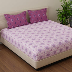 Cotton Elastic Fitted Bedsheet For King Size With 2 Pillow Covers - 72 X 78 Inches, Pink & Magenta | Ideal For Guest Room, Hotel Quality | 3 Piece Bed Sheet