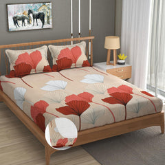 Premium Heavy Cotton Elastic Fitted King Size Bedsheet With 2 Pillow Covers - 72 X 78 X 10 Inches, Beige | All Weather Comfort & Bedroom