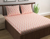 100% Pure Cotton Double Bedsheet For Queen With 2 Pillow Covers - 87 X 100 Inches, Orange & White | Soft & Durable For Everyday Use & Bedroom - All Season Comfort