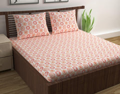 100% Pure Cotton Double Bedsheet For Queen With 2 Pillow Covers - 87 X 100 Inches, Orange & White | Soft & Durable For Everyday Use & Bedroom - All Season Comfort