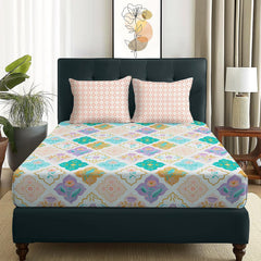 1 Piece Microfiber Bedsheet For Double Bed With 2 Pillow Covers - 88 X 100 Inches, Multicolor | Cotton Bedsheet, Breathable & Wrinkle Free