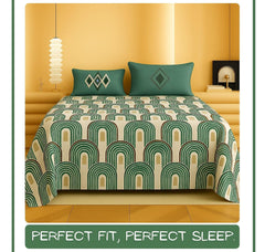 1 Double Bedsheet With Two Pillow Covers - 90 X 94 Inches, Green & Ivory | 300 Thread Count Super Soft Bed Sheet For King Size Bed