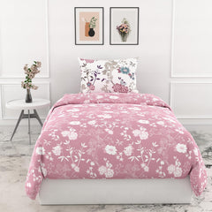 Cotton Bedsheet For Single Bed With 1 Pillow Cover - 54 X 84 Inches, Pink & White | Soft Touch Cotton Fabric-Comfortable & Durable | Elegant Printed Bedding Set For Daily Use