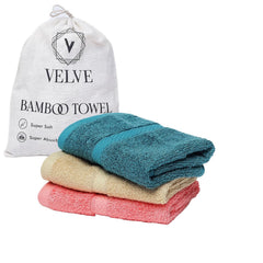 Velve 100% Bamboo Face Towel 600 Gsm | 2x Softer & Absorbent Than Cotton Towels | Skin Friendly With Non-Toxic Colors (Teal, Pink & Beige)- Pack Of 3
