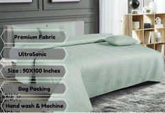 Luxurious Bedsheet For Double Bed With 2 Pillow Cover + 2 Cushion Cover - 90 X 100 Inches, Pista Green | All Weather 5 Pcs Glace Cotton Ultrasonic TC - 280