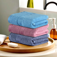 Heart Home Cotton Hand & Face Towels 600 Gsm | For Men & Women Easily Washable Workout Gym Towel - Dark Blue, Pink & Sky Blue (Pack Of 3)