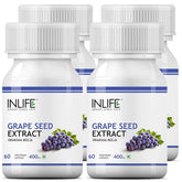 Inlife Grape Seed Extract Proanthocyanidins 95% Antioxidant, 400mg | 60 Vegetarian Capsules 100gm 0.2lbs Each Pack Of 4