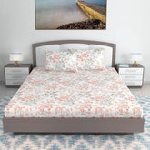 100% Cotton Double Bedsheet For King Size With 2 Pillow Covers | 108 X 108 Inches, White & Peach - Perfect For Home, Guest House, Hotel | Soft, Breathable & Comfortable