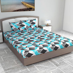 King Size Double Bedsheet With 2 Pillow Covers - 108 X 108 Inches, Aqua & Grey | Ideal For Gifting Diwali, Dussehra - Soft & Smoothing Touch Bedsheet