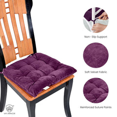 Square Chair Pads Cushion, For Comfortable Sitting, Purple Color - 40 X 40 Cm | Seat Cushions With Ties For Sitting, Pooja, Dining & Office Table | Furniture Cushion, Washable - Pack Of 1