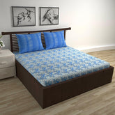 Super Soft 100% Cotton Bedsheet For Queen Size With 2 Pillow Covers | 87 X 100 Inches, Grey & Blue - Perfect For Home Decor & Gifts | 144 Thread Count
