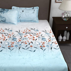 Bedsheet For King Size Bed With 2 Pillow Cover - 108 X 108 Inches, White & Sky Blue | Ideal For All Seasons - Perfect For Gifting, Weddings, Anniversary