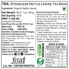 The Tea Trove Organic Nettle Leaf Herbal Tea Bags In Resealable Pouch - 40 Pyramid Tea Bags | Environmentally Friendly Packaging - Eco Friendly, Caffeine Free