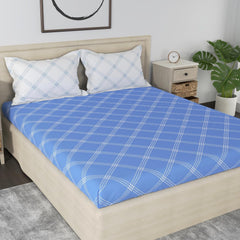 Cotton 210 TC Premium Queen Size For Bedsheet With 2 Pillow Covers - 88 X 100 Inches, Blue & White | All Weather Comfort & Bedroom - Softness & Natural Breathability