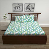 100% Pure Cotton Double Bedsheet For Queen With 2 Pillow Covers - 87 X 100 Inches, Meadow Green | Soft & Durable For Everyday Use & Bedroom - All Season Comfort