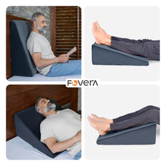 Wedge Pillow Memory Foam For Back Support, Velvet Dark Grey, Large Size - 11 Inch | Wedge Cushion, Acid Reflux, Snoring, Gerd, Leg Elevation, Pregnancy | Removable Cover, Breathable