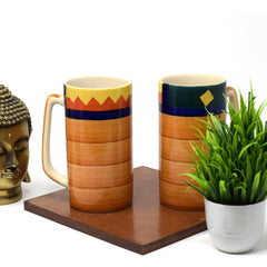 Hand Painted Boho Fiesta Jumbo Ceramic Coffee Mug Set Of 2 - 500ml Each | Milk Mugs & Ceramic Beer Mugs - Large Mugs | Microwave Safe & Dishwasher Safe