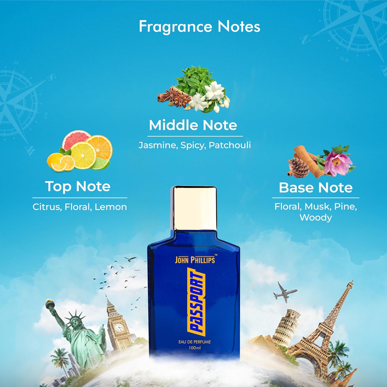 John Phillips Passport  & Sparkle  Eau De Parfume 100ml 3.4 Fl.oz. Each Pack Of 2 | Long Lasting Fresh Fragrances For Men John Phillips Passport  & Sparkle  Eau De Parfume 100ml 3.4 Fl.oz. Each Pack Of 2 | Long Lasting Fresh Fragrances For Men