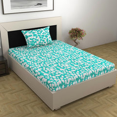 Bedsheet For Single Size Bed With 1 Pillow Cover - 57 X 87 Inches, Teal & White | Gifts For Wedding Or Anniversary, Surprise, Soft, Breathable, & Comfortable Bedsheet
