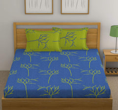 Queen Size For Bedsheet With 2 Pillow Covers - 88 X 96 Inches, Blue & Green | Soft & Comfortable Sleep Experience | Machine Wash In Cold Water