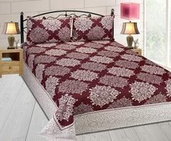 Double Bedsheet With 2 Pillow Cover - Size 90 X 100 Inches, Maroon | Designer Printed Bedsheet Set - Naturally Soft, Breathable, & Skin Friendly