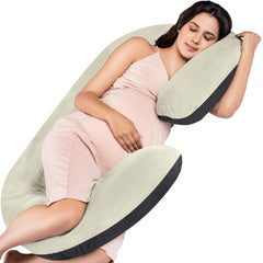 Full Body C Shape Pregnancy Pillow For Women, Maternity Pillow, Black & Cream | Pillow Gift For Pregnancy Sleeping, Premium Velvet Cover With Zip | Adjustable, Relieves Pain, Multipurpose
