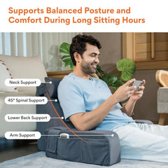Reading Pillow With Arm Support & Headrest, Backrest Pillow For Bed, Grey | High-Resilience Foam Bed Back Support Pillow For Reading, Working & Relaxing | Removable Velvet Cover