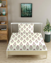 1 Single Bedsheet With 1 Pillow Cover - 36 X 78 Inches, Cream & Pink | Breathable & Skin Friendly Bedsheet | Ideal For Hotel, Guest House, Bedroom