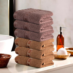 Heart Home Cotton Hand & Face Towels 1200 Gsm | For Men & Women Easily Washable Workout Gym Towel - Golden & Brown (Pack Of 6)