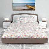 King Size Double Bedsheet With 2 Pillow Cover - 108 X 108 Inches, White & Pink | Skin Friendly Fabric For Everyday Comfort - Perfect Gifting For Wedding Anniversary