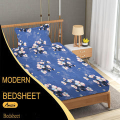 Single Bedsheet With 1 Pillow Covers - 60 X 90 Inches, Blue | Soft Wrinkle Free Breathable Easy Care | Color Fade Resistant Bedsheet