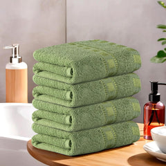 Kuber Industries Cotton Hand & Face Towels 200 Gsm | Easily Washable Workout Gym Napkins For Men - Green (Pack Of 4)