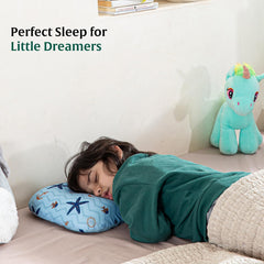 Pillow For Kids, Memory Foam Soft Kids Pillow For Sleeping - Standard Size | For 2 Years To 8 Years, Small Pillow, Kids Pillow For Girls & Boys - Toddler Pillow - Blue Pillow Cover