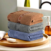 Heart Home Cotton Hand & Face Towels 600 Gsm | For Men & Women Easily Washable Workout Gym Towel - Dark Blue, Grey & Golden (Pack Of 3)