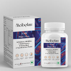 ?Meibotan Best Men's 100 Billion Probiotics With Digestive Enzymes & Herbal Extract For Immunity Support Increases Muscle & Strength, Weight Management | 60 Veg Capsules, 100gm 0.2lbs