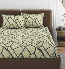 All Around Elastic Fitted Bedsheets King Size With 2 Pillow Covers | Double Size 72 X 78 X 10 Inches, Cream - Ideal For Hotel, House, Bedroom, Guest House