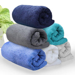 Heelium Bamboo Hand Towel 1200 Gsm | Ultra Absorbent & Anti-Bacterial | 3x Softer Than Cotton Towels (Light Grey, Blue, Grey, Teal, White, Iris) - Pack Of 6