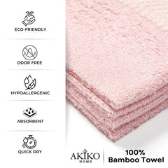 Akiko Home 100% Bamboo Face Towel 500 Gsm | Quick Dry, Super Soft, Anti Bacteria, Fast Absorbent, Eco Friendly, Hypoallergenic, Odor Resistant Face Towel | Pack Of 4 (Pink)