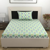 100% Cotton Single Bedsheet With 1 Matching Pillow Covers - 57 X 87 Inches, Green & Blue | All Weather Comfort & Bedroom - Softness & Natural Breathability