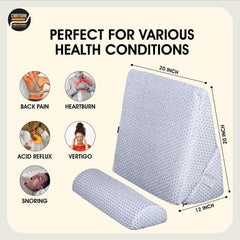 Wedge Pillow For Back Support, Adjustable Wedge Pillow With Headrest, Grey Jacquard - 22 X 22 X 12 Inch | Memory Foam Bed Wedge Pillow For Sleeping | Acid Reflux, Gerd, Snoring, Resting