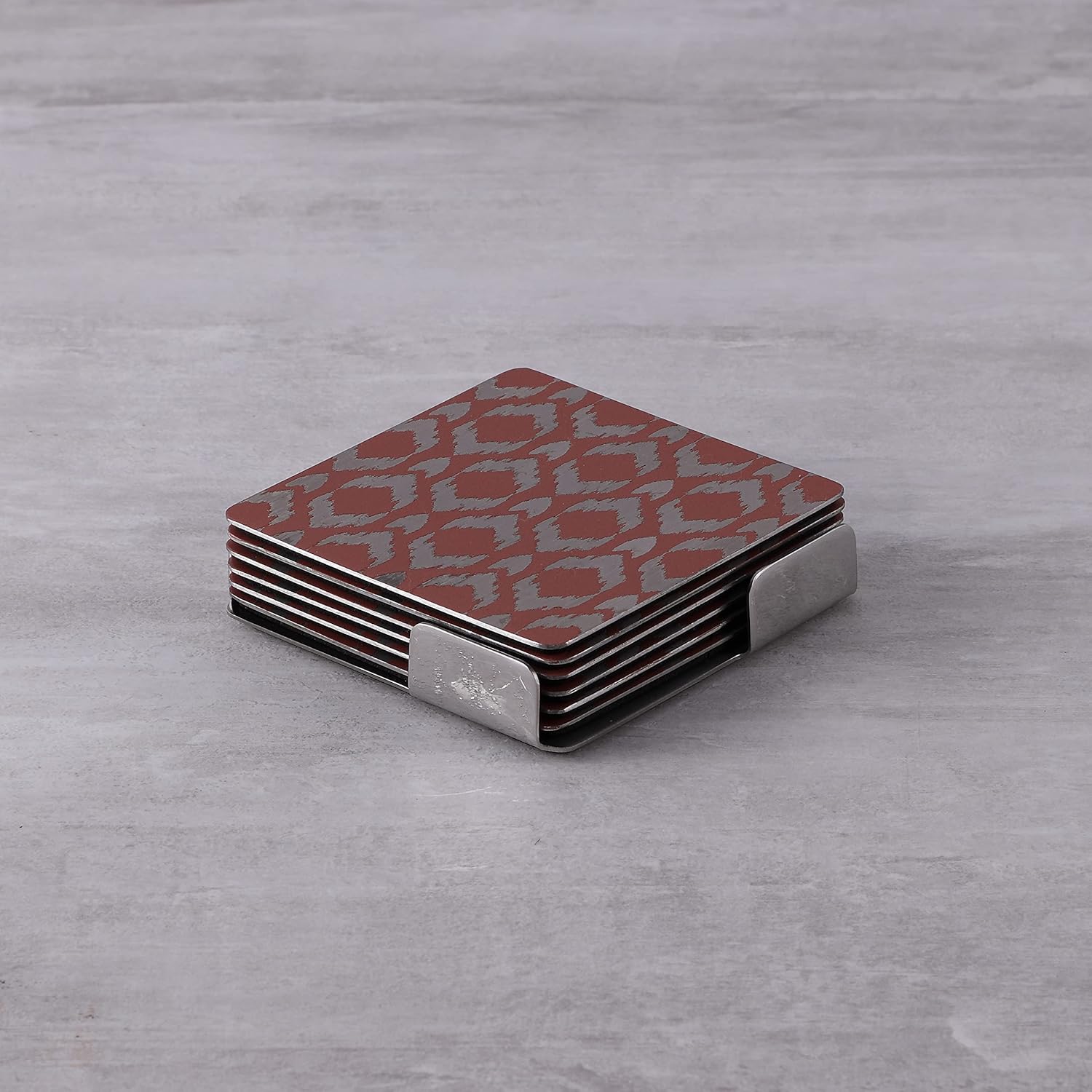 Stainless Steel Designer Square Coaster Pack Of 6 - Pink, Ikat Series | Corporate Gifting For Diwali - Drink Glass Holder For Home, Counters Kitchen | Serve Ware, Dinnerware & Tableware Stainless Steel Designer Square Coaster Pack Of 6 - Pink, Ikat Series | Corporate Gifting For Diwali - Drink Glass Holder For Home, Counters Kitchen | Serve Ware, Dinnerware & Tableware