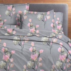 Double Bedsheet With Two King Size Pillow Covers - 90 X 100 Inches, Dark Grey & Pink | 100% Cotton Feel Soft Breathable Wrinkle Free | Ideal For Daily Use Home