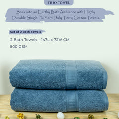 Rangoli 100% Cotton Fibre Bath Towel 1000 Gsm | Highly Durable & Super Absorbent Towel | Skin-Friendly & Quick Drying Luxury Towels (Blue) - Pack Of 2