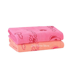 Jbg Home Store Kids Bath Towel 500 Gsm | Premium Microfiber Quick Drying Towels For Babies, Cartoon Print Wash Dry Cloth Towel (Pink & Peach Bear) - 2 Pcs