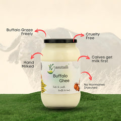 100% Natural Buffalo Cow Ghee By Kasutam | High In Vitamins, Minerals Healthy Desi Cow Ghee Perfect For Body Health | (1 Litre) 33.8 Ounce | Jar Pack
