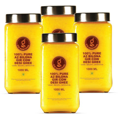 Premium A2 Bilona Gir Cow Desi Ghee By Gir Amritphal | Good Source Of Healthy Desi Cow Ghee For Laddus & Sweets | 4Litre (1 Litr * 4) 135.2 Ounce | Container Jar