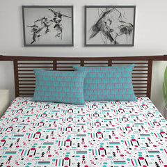 Soft Cotton Double Bedsheet With 2 Pillow Covers | 87 X 100 Inches, White & Sky Blue - Soft & Breathable Fabric | Comfortable For Daily Use