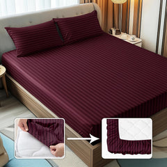 Stripes King Size Cotton Bedsheet With 2 Pillow Covers - 86 X 94 Inches, Maroon | Perfect For Home Decor, Guest House | Ideal For All Seasons